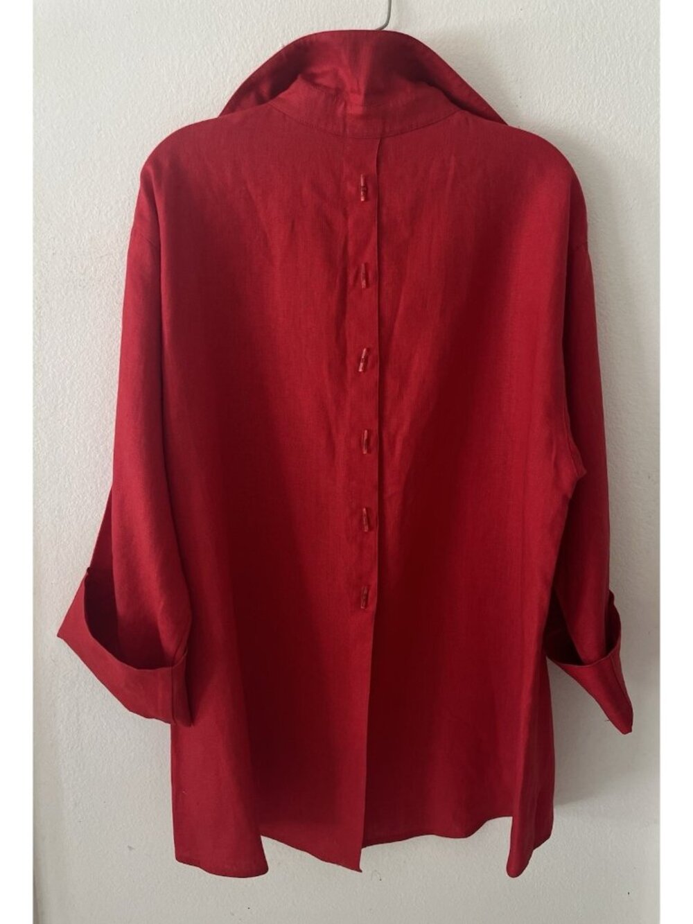 Courtney Washington 100% Linen Red Linen Top Size S Oversized Lagenlook NEW Art - Picture 2 of 10